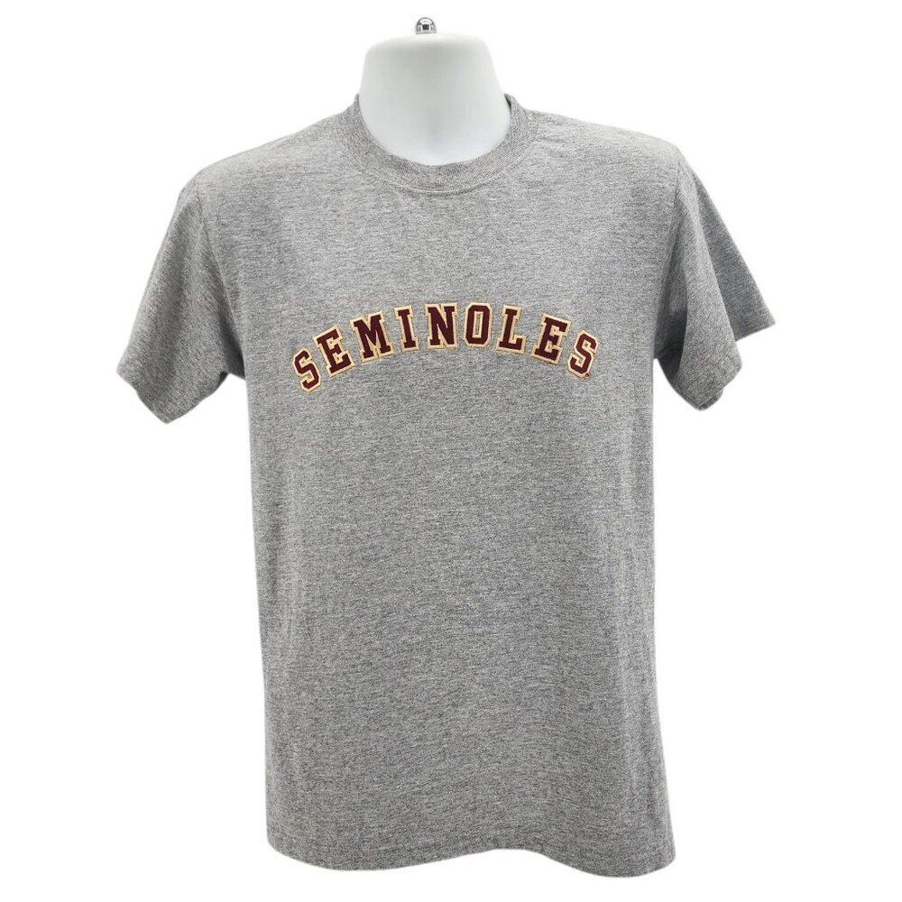 Vintage MV Sport Mens Small Shirt Florida State Seminoles Letter Patch Gray Tee